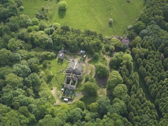 Oblique aerial view of Ravenstone Castle, taken from the ENE.
