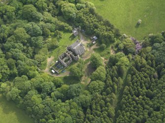 Oblique aerial view of Ravenstone Castle, taken from the NNE.