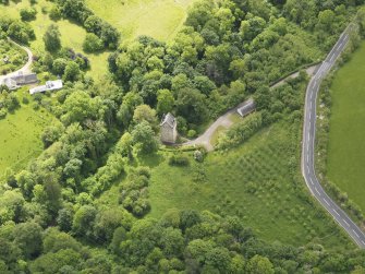 Oblique aerial view of Tower of Hallbar, taken from the NE.