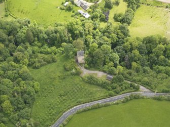 Oblique aerial view of Tower of Hallbar, taken from the NW.