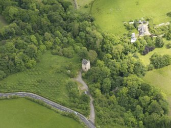 Oblique aerial view of Tower of Hallbar, taken from the W.