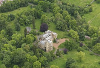 Oblique aerial view of Birkwood House and policies, taken from the SW.