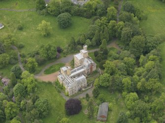 Oblique aerial view of Birkwood House and policies, taken from the NE.