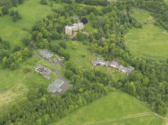 Oblique aerial view of Birkwood House and policies, taken from the SW.