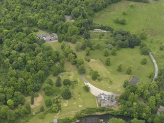 General oblique aerial view of Sorn Castle and policies, taken from the SSE.