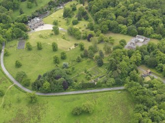 General oblique aerial view of Sorn Castle and policies, taken from the N.