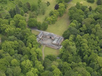 Oblique aerial view of Sorn Castle stables, taken from the WNW.