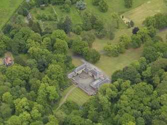 Oblique aerial view of Sorn Castle stables, taken from the WSW.