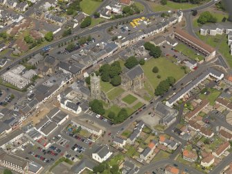 General oblique aerial view of Kilwinning Abbey, taken from the SSW.