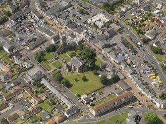 General oblique aerial view of Kilwinning Abbey, taken from the ESE.
