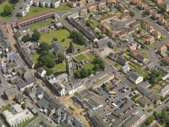 General oblique aerial view of Kilwinning Abbey, taken from the WNW.