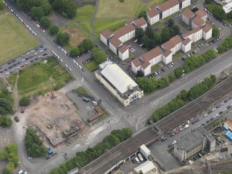 Oblique aerial view of Bedford Social Club and Coliseum Theatre site, taken from the NW.