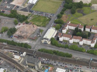 Oblique aerial view of Bedford Social Club and Coliseum Theatre site, taken from the WSW.