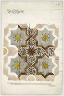 Insc. " Grange House Bo'ness sketch of ceiling in first floor from drawing made on the spot June 1897 in connection with school of applied Art"      Geometric design
Signed J Hervey Rutherford