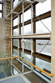 Interior. View of NE glazed stairwell at 2nd floor, taken from SSW