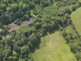 Oblique aerial view of Treesbank House dovecot, taken from the N.