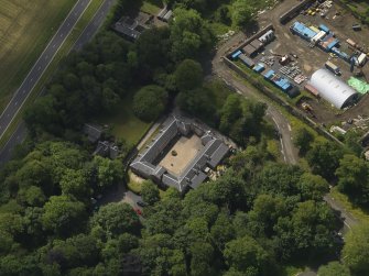 Oblique aerial view of Coodham House stables, taken from the NE.