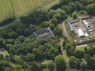 Oblique aerial view of Coodham House stables, taken from the N.