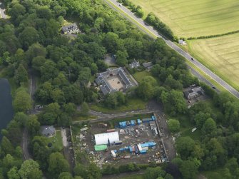 Oblique aerial view of Coodham House stables, taken from the W.