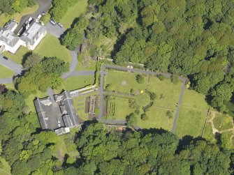 Oblique aerial view of Hillhouse and stables, taken from the S.
