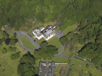 Oblique aerial view of Hillhouse and stables, taken from the SSE.