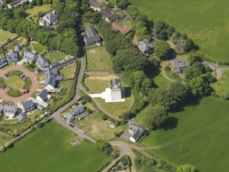 Oblique aerial view of Law Castle, taken from the E.