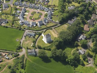 Oblique aerial view of Law Castle, taken from the NE.