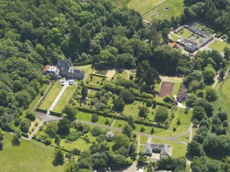 General oblique aerial view of Kelburn Castle and policies, taken from the NW.