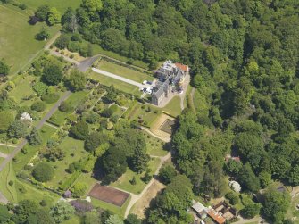 General oblique aerial view of Kelburn Castle and policies, taken from the SW.