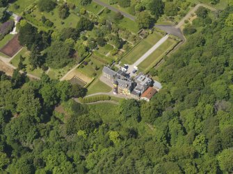 Oblique aerial view of Kelburn Castle, taken from the ESE.