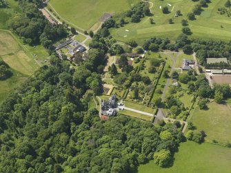 General oblique aerial view of Kelburn Castle and policies, taken from the ENE.