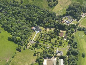 General oblique aerial view of Kelburn Castle and policies, taken from the NNW.