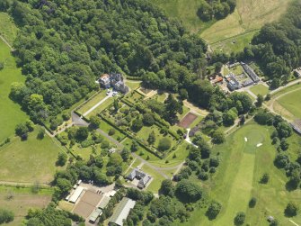 General oblique aerial view of Kelburn Castle and policies, taken from the NW.