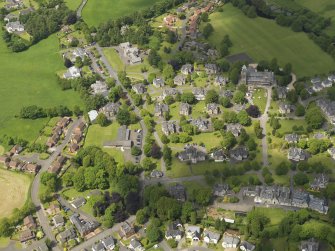 General oblique aerial view of Quarriers Village and Mount Zion Church, taken from the SE.