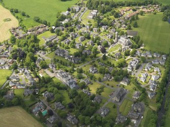 General oblique aerial view of Quarriers Village and Mount Zion Church, taken from the ENE.