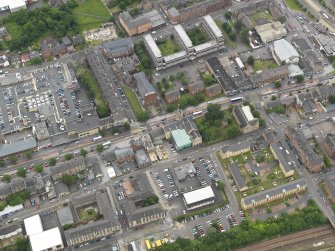 Oblique aerial view centred on Rutherglen Main street, taken from the NNE.