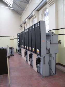Interior. Former Turbine House/ Power Station (NO45070 79625) showing the control panel for the British Thomson-Houston steam turbine electricity generator.