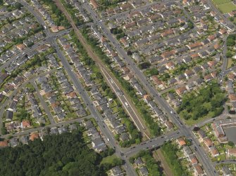 Oblique aerial view centred on the railway station, taken from the SE.