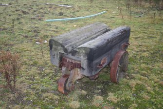 View. N end of site. Old Reel Trolley on waste ground to the north of the Motray Water.