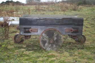 View. N end of site. Old Reel Trolley on waste ground to the north of the Motray Water used to move paper machine reels.