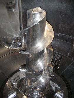 Interior. Building 1, Wood Pulp Storage Shed: View  inside West (older) Hydrapulper drum.