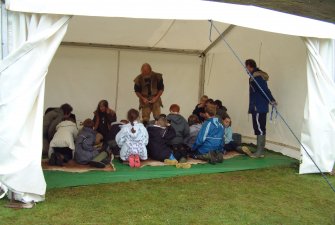 John and Val Lord providing prehistoric craft skills demonstration for visiting schools during Open Days in September 2007
