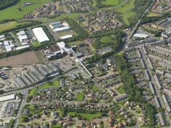 Oblique aerial view centred on the coal mine, taken from the ESE.