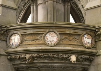 Detail of Zodiac roundels on ESE face of central water basin, Stewart Memorial Fountain, Kelvingrove Park, Glasgow