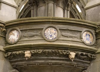 Detail of Zodiac roundels on WNW face of central water basin, Stewart Memorial Fountain, Kelvingrove Park, Glasgow