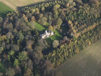 Oblique aerial view centred on the stable block, taken from the SW.