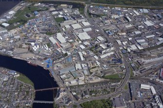 Oblique aerial view centred on the Citadel area of Inverness and the Longman Industrial Estate, taken from the SW.