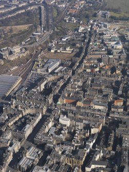 General oblique aerial view centred on the High Street, taken from the WSW.