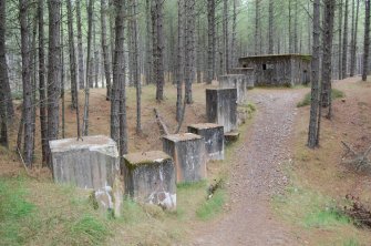 A pillbox and anti-tank blocks located within Lossie Forest