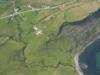 Oblique aerial view of Port Earlish and the remains of the field system and farmstead, taken from the ESE.